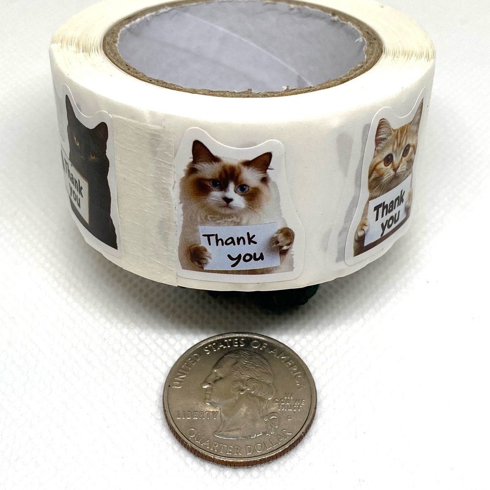 Let 500 Kitties Do the Talking on Your Packages - Cat “Thank You” Sticker Roll - Picture 5 of 9